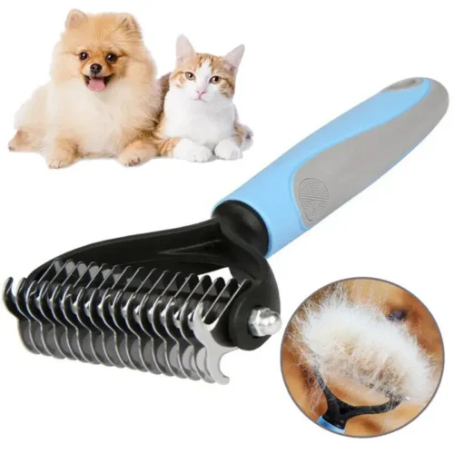 Grooming Brush For Pet Dog Cat Deshedding Tool Rake Comb Fur Remover Reduce 2-Side Dematting Tool